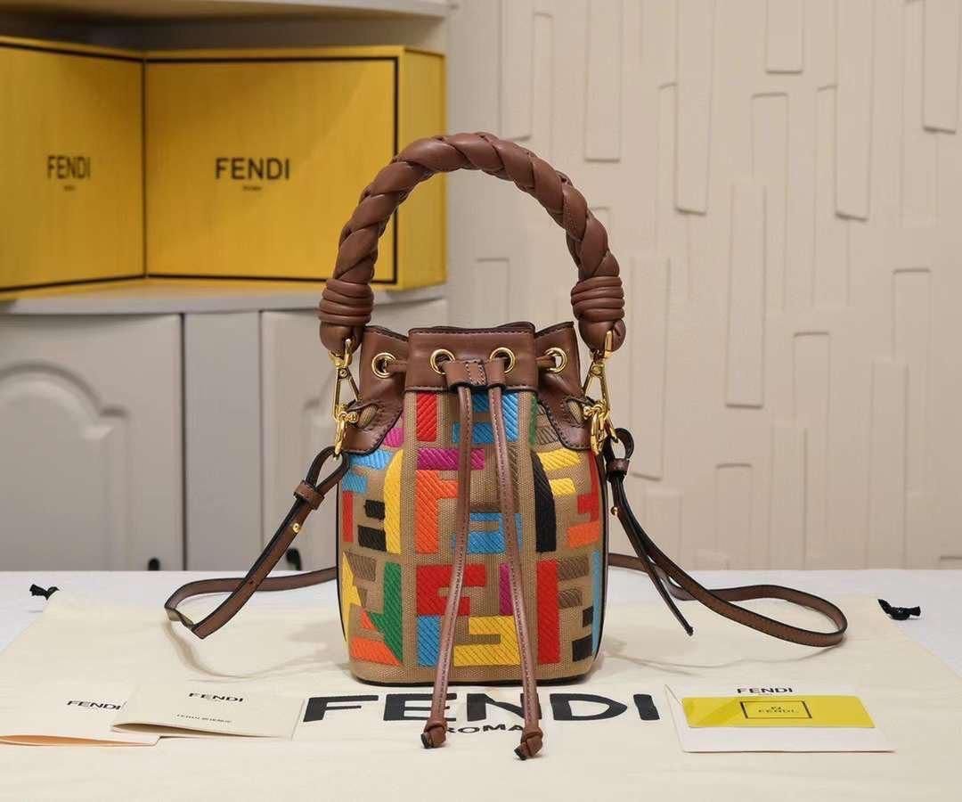 Design Canvas Vitello King is Multicolor Embroidered Mini Mon Tresor Bucket Bag Multicolor Cuoio - Dubai Fashion LUX