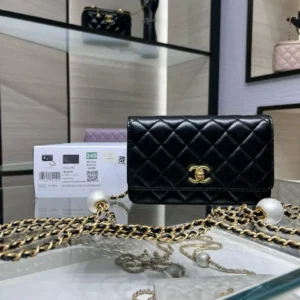 Design Lambskin Quilted CC Pearl Crush Wallet on Chain WOC Purple - Dubai Fashion LUX