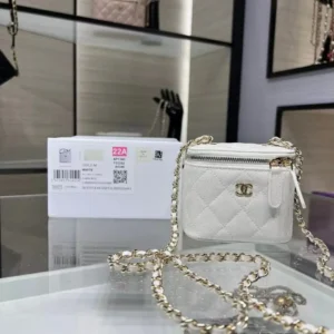 Design Lambskin Quilted Small Camellia Bow Vanity Case With Chain - Dubai Fashion LUX