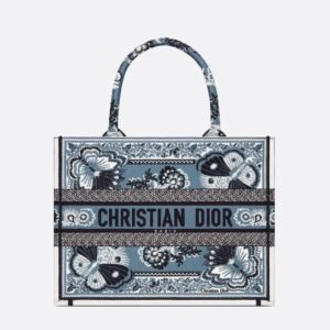 Design MEDIUM BOOK TOTE Denim Blue Multicolor Butterfly Bandana Embroidery (36 x 27.5 x 16.5 cm) - Dubai Fashion LUX