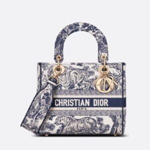 Design MEDIUM LADY D-LITE BAG Blue Toile de Jouy Embroidery - Dubai Fashion LUX