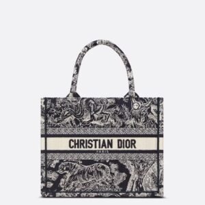 Design SMALL BOOK TOTE Blue and White Toile de Jouy Reverse Embroidery (26.5 x 21 x 14 cm) - Dubai Fashion LUX
