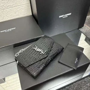Design Uptown Croc Embossed Leather Chain Wallet - Dubai Fashion LUX