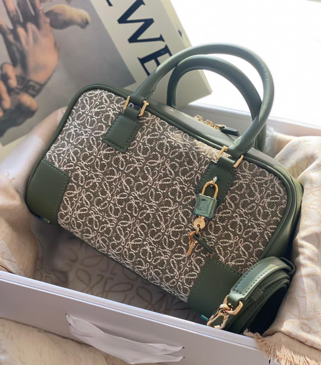 LOEWE Military Green Jacquard Tote Bag – Super Master Quality | Luxury Anagram Tote