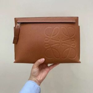 Loewe T Logo Leather Pouch – Full-Grain Debossed Luxury Pouch | Super Master Quality