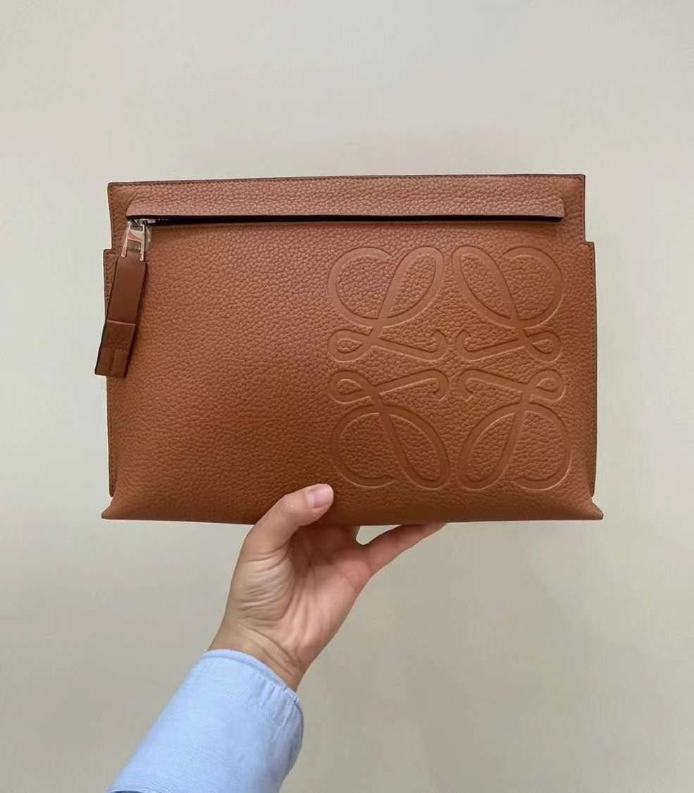 Loewe T Logo Leather Pouch – Full-Grain Debossed Luxury Pouch | Super Master Quality