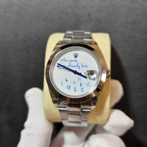 Unique Rolex Datejust 116300 41mm Custom “Who Cares I am already Late” - copywatchesdubai.com